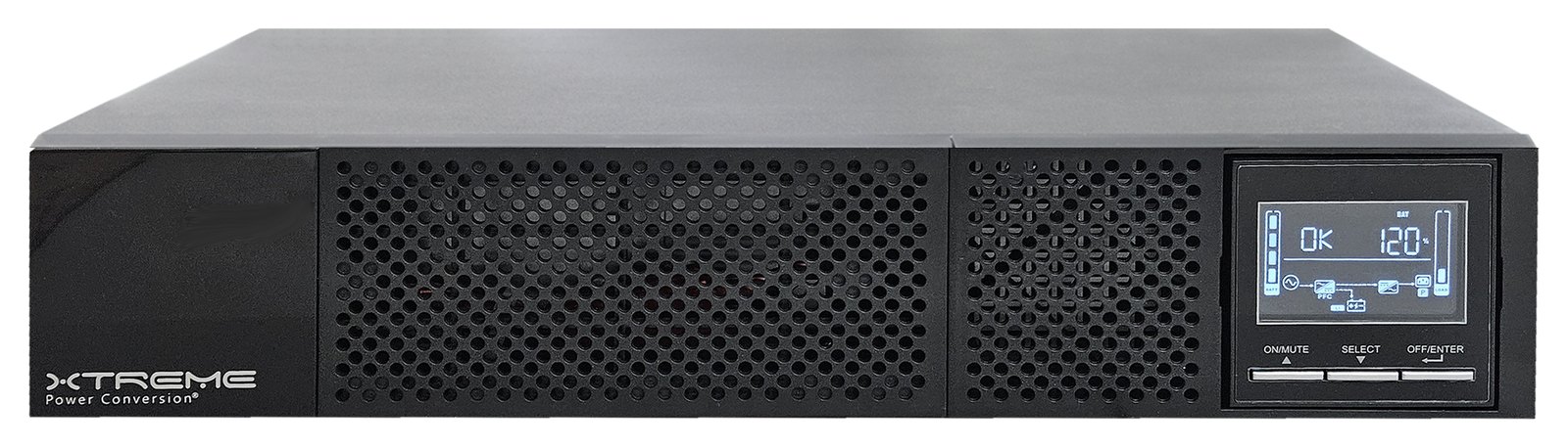 Xtreme Power P91-1kLi 2U short-depth lithium UPS, front panel with status LCD