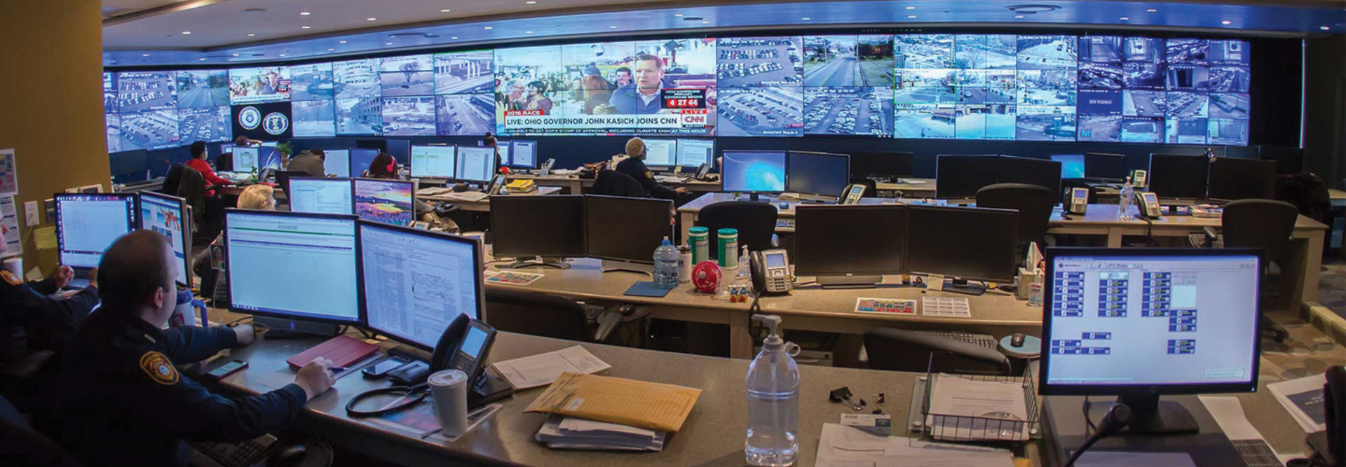 Large LED video wall in a control room backed up by an Xtreme Power UPS