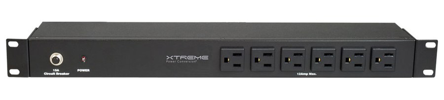 Xtreme Power XPDU rack power distribution unit, front view showing circuit breaker and six outlets