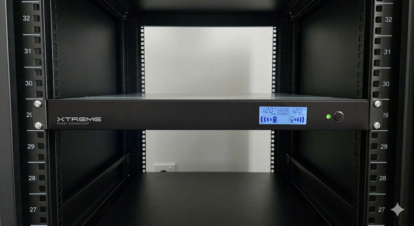 J60C TAA-compliant short-depth lithium UPS in wall-mount network cabinet with switch and structured cabling — government IT and edge infrastructure deployment