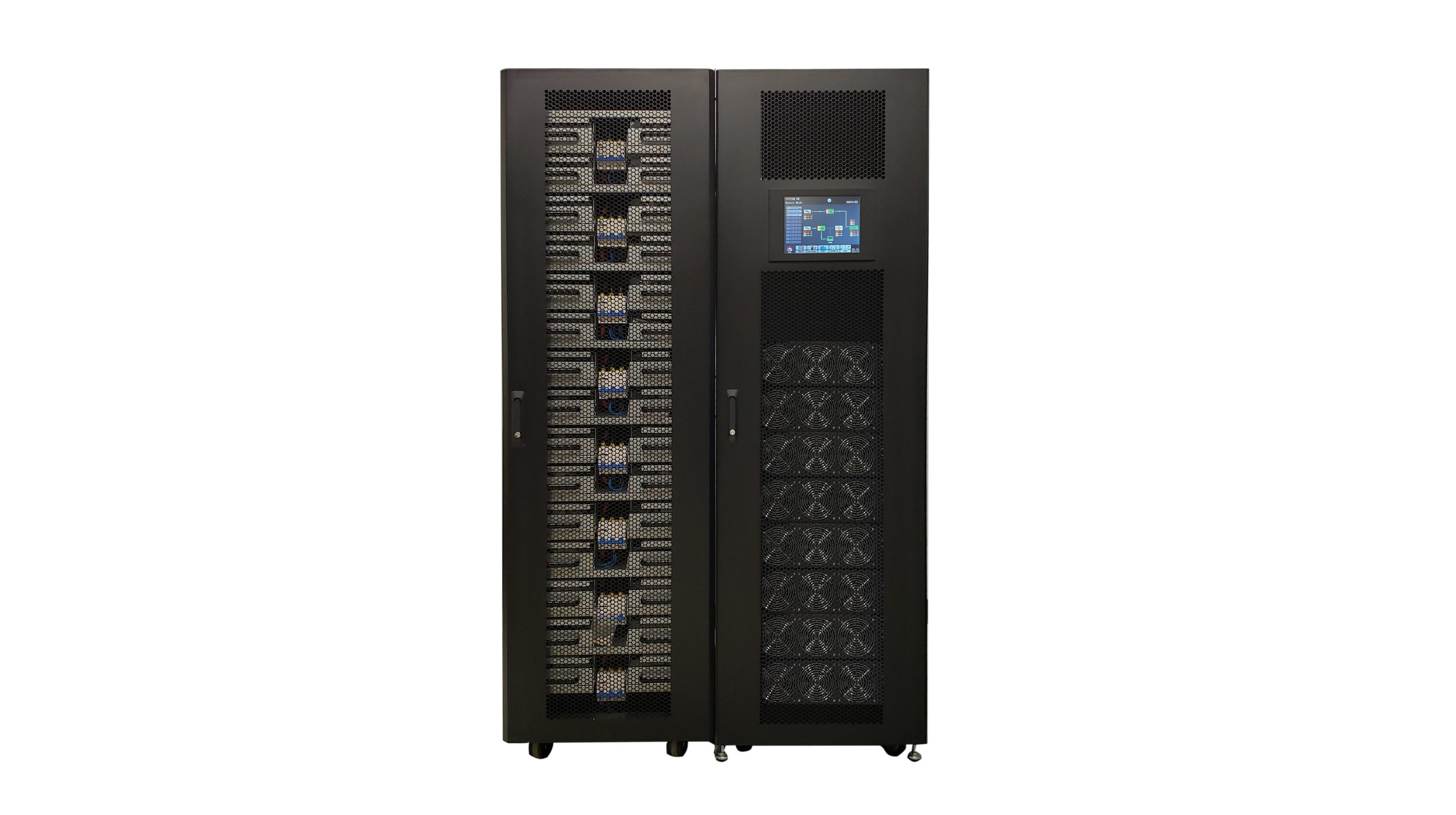 M90U-140 modular UPS cabinet with the M90-BC modular battery enclosure