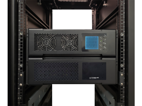 Xtreme Power M90C-2S Modular Three-Phase UPS with L21-20P input cord, L21-20R output panel, hot-swappable modules, and integrated maintenance bypass