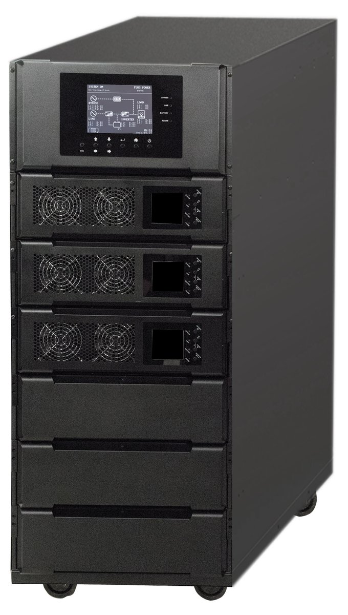 Xtreme Power M90S modular online UPS tower with power and battery modules and 5.7-inch system LCD