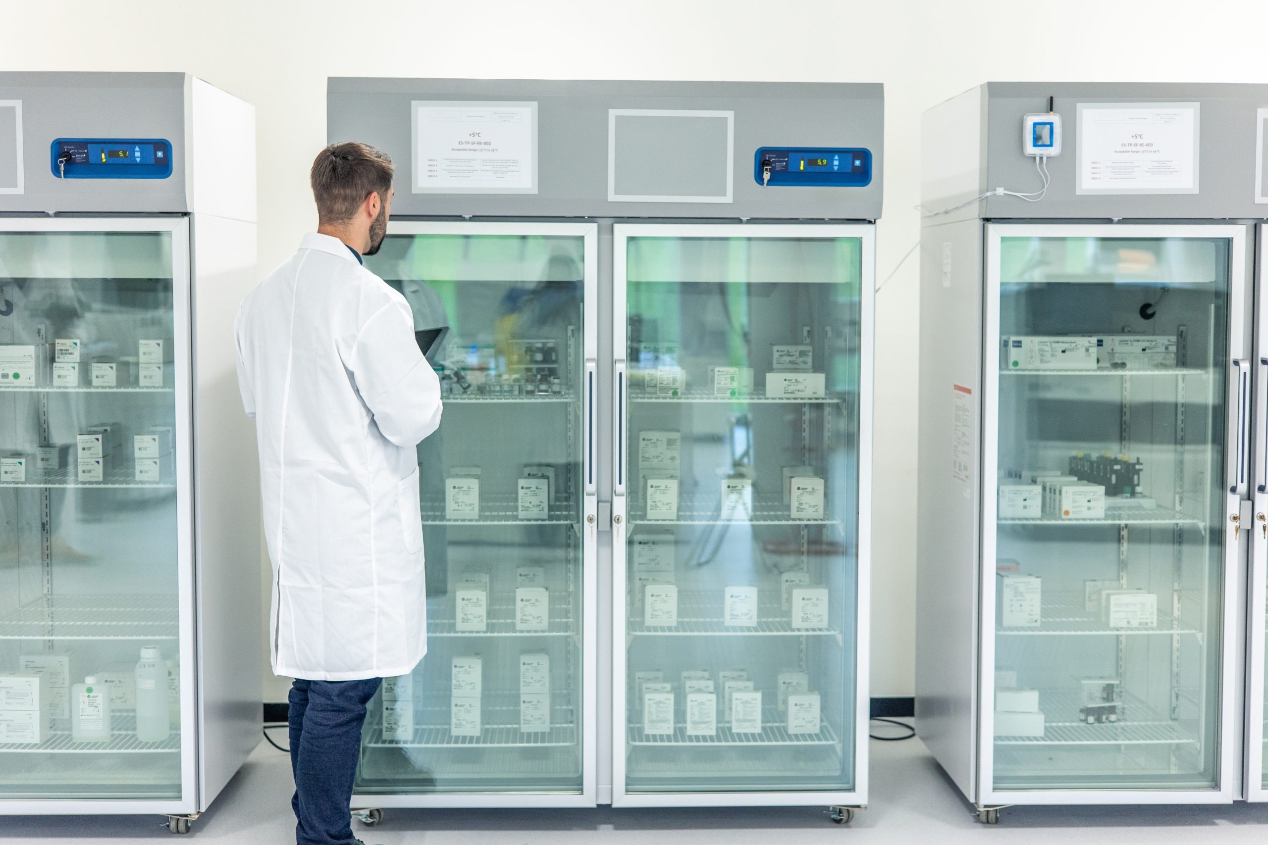 Medical refrigerators storing temperature-sensitive medications in a clinical environment requiring reliable UPS backup power